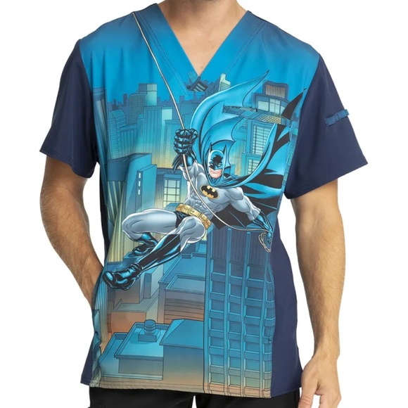 Batman Cherokee Scrubs Tooniforms DC Mens V Neck Top Size Small - Picture 1 of 7